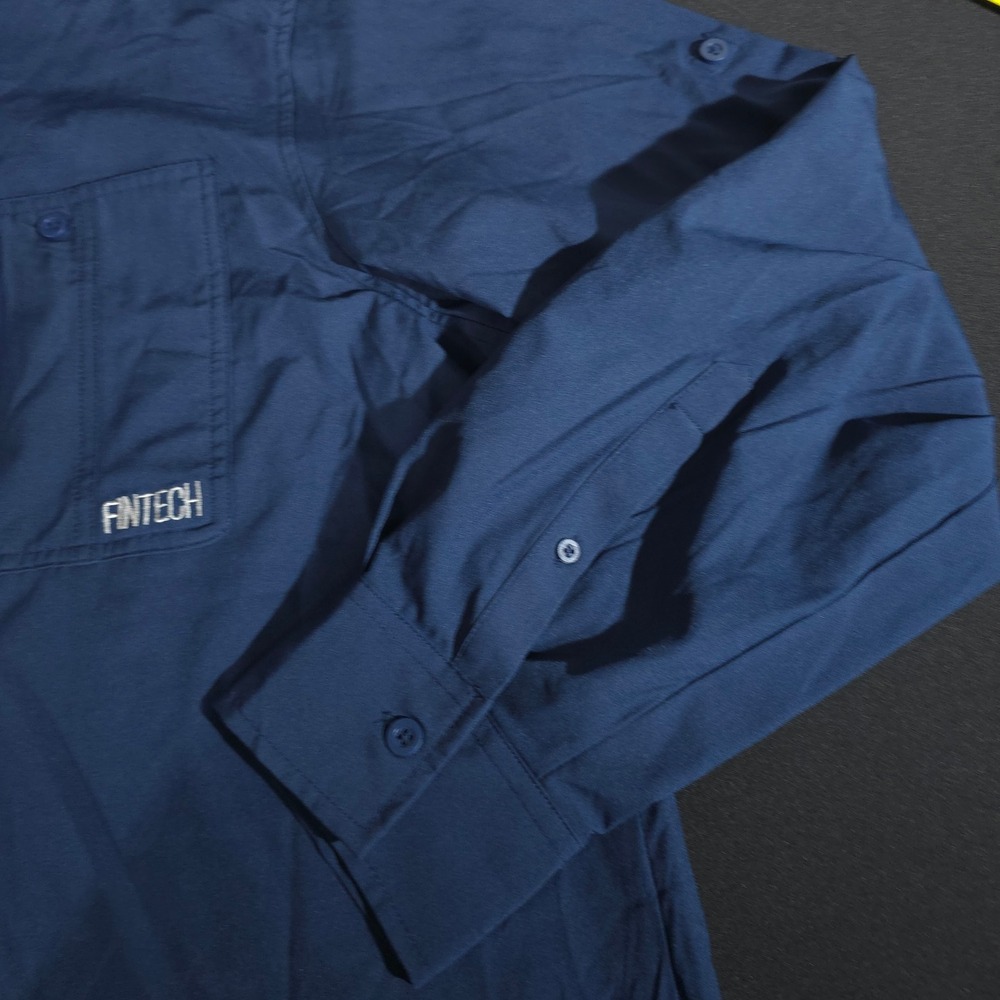 Fintech Fishing Shirt Mens XXL Navy Blue Long Sleeve Roll Tab Zip Pocket Stretch - Picture 6 of 12